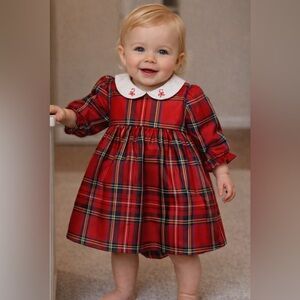 NWT! Red Tartan Plaid Baby Dress with White Peter Pan Collar